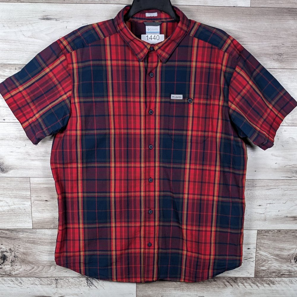 Columbia* Men's Short Sleeve Button Down Curved Hem Chest Pocket Shirt~ Size‎ XL